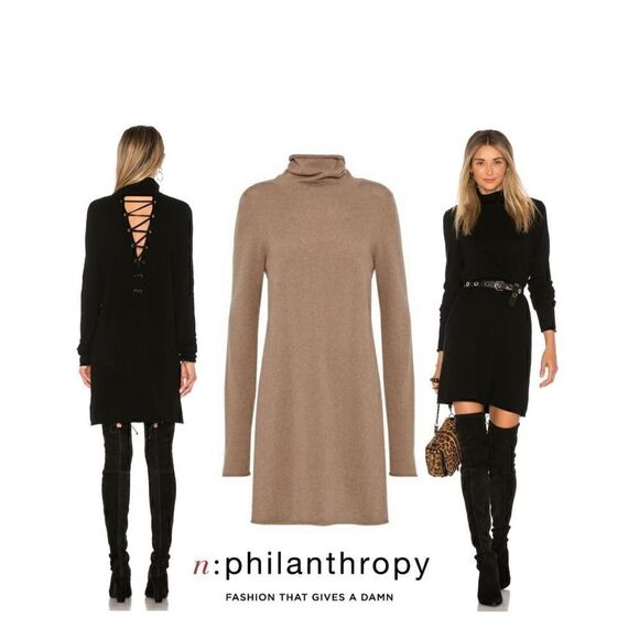 PHILANTHROPY CITY MINI DRESS NUDE TAN WOMENS SIZE M WOOL/CASHMERE BLEND - Picture 1 of 7